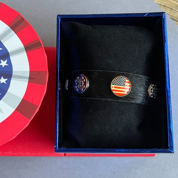 Rustic Cuff Patriotic Bracelet Logo and Flag Calfhair - Picture 4 of 4